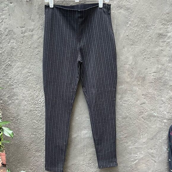 GAP HIGH RISE PINSTRIPE LEGGINGS CONCEALED SIDE ZIPPER CHARCOAL GRAY SIZE MEDIUM - Picture 10 of 10